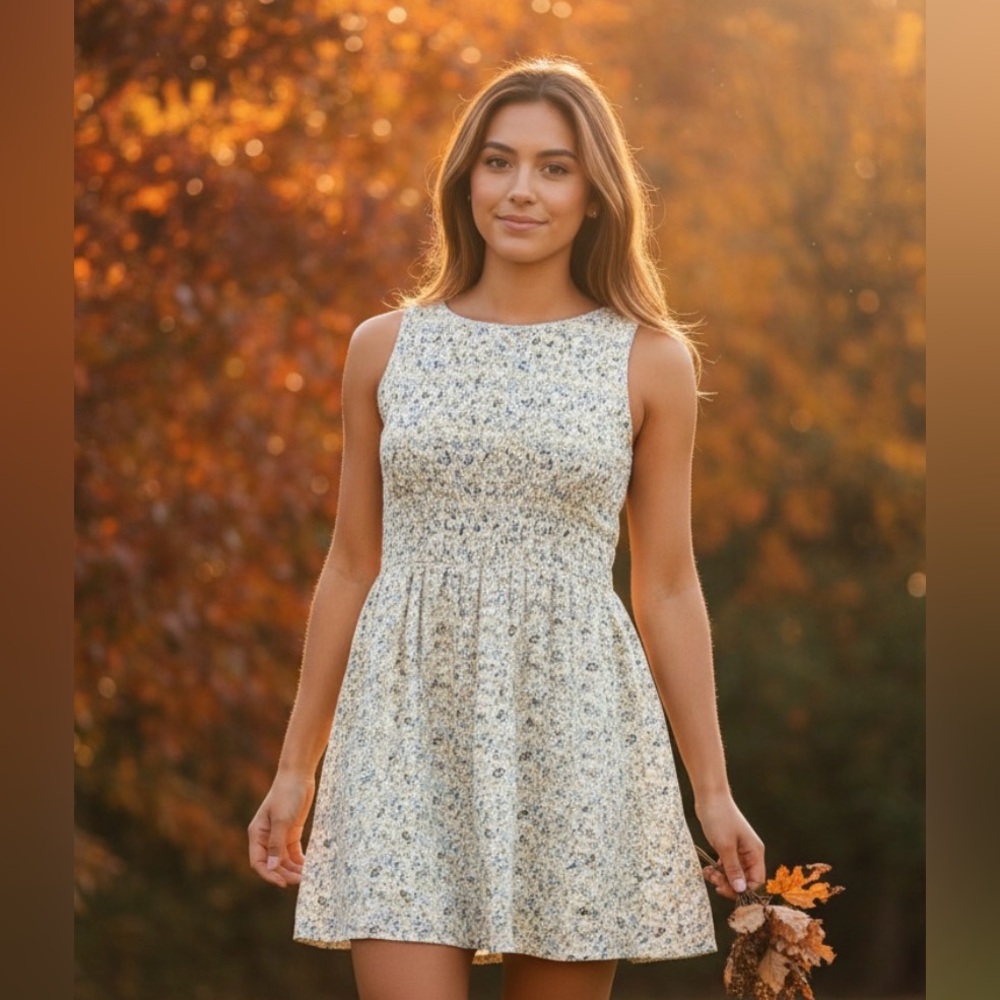 Free People‎ Dress Womens M Ivory Petunia Ditsy Floral Printed Smocked Mini New